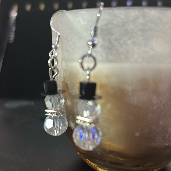 Snowman Beaded Christmas Earrings with White Rhinestone Scarf Holiday S… - Picture 4 of 4